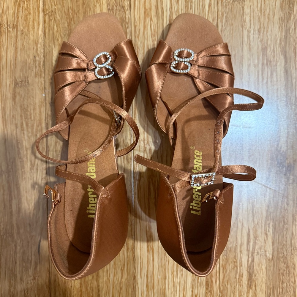 Women's Satin Brown Dance Shoes - Size 8.5